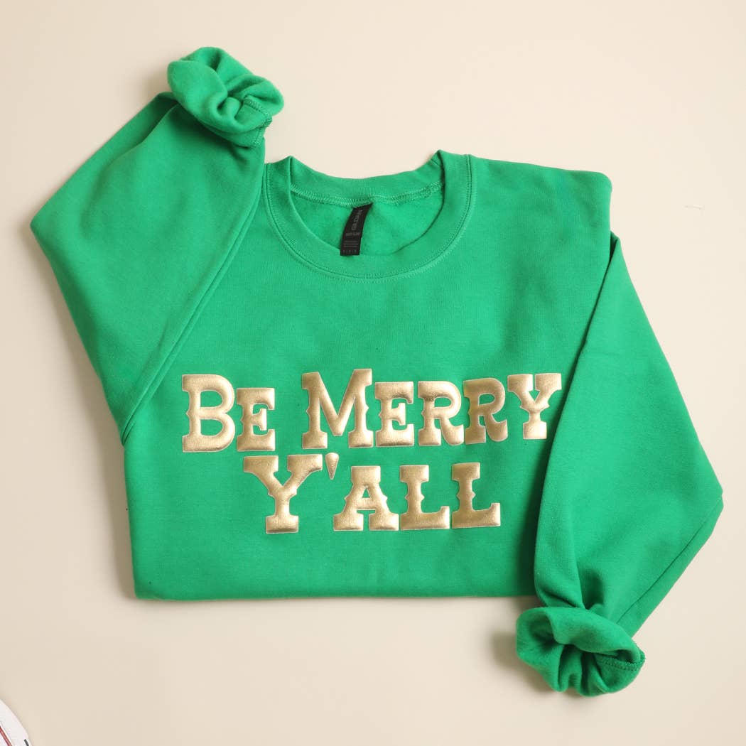 Fashion City - Wholesale Graphic Sweatshirt - Unisex - BE MERRY Y'ALL Metallic Gold PUFF Heavyweight Sweatshirt6