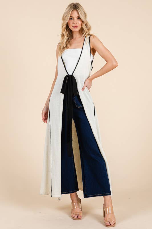 Cream Plus Maxi Front Tie Cardigan Vest OC50716PL for wholesale on Faire0