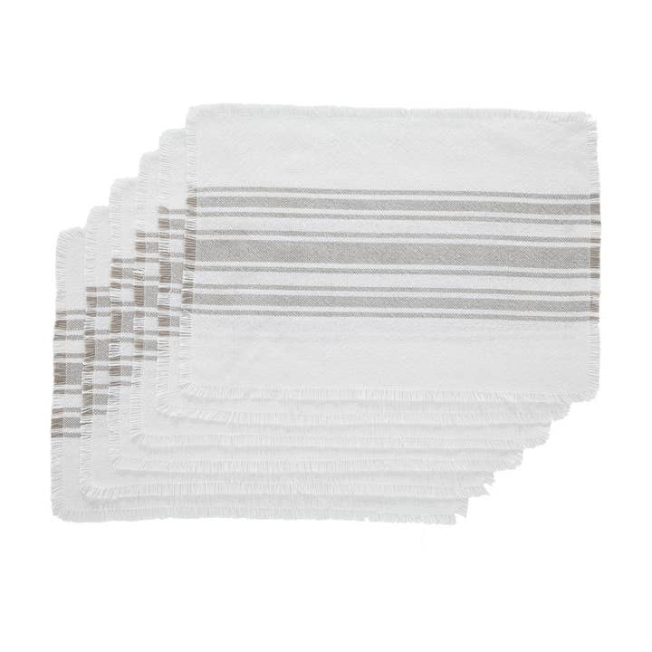 VHC Brands - Wholesale Placemat - Antique White Stripe Dove Grey Indoor/Outdoor Placemat Set of 6 13x19