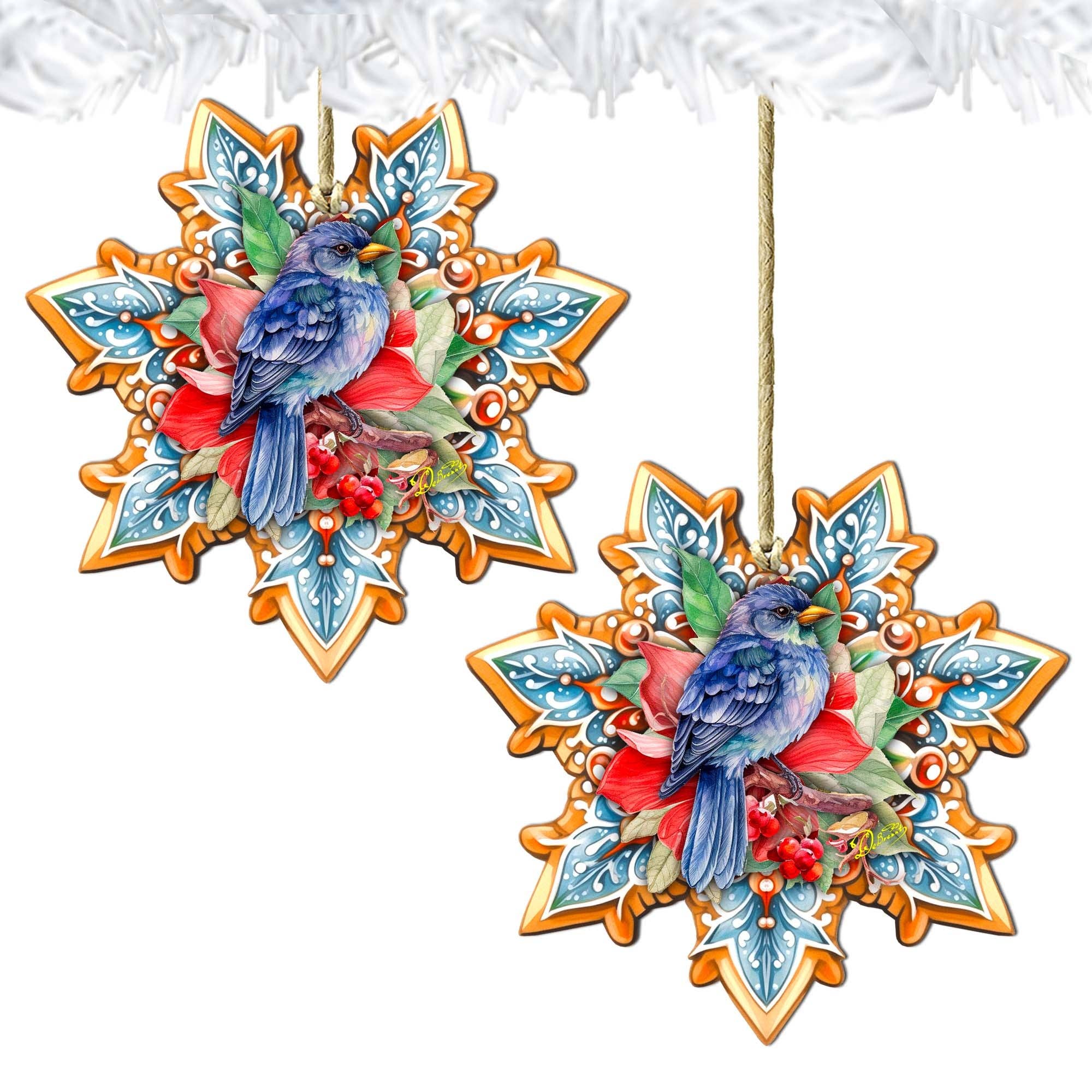 Designocracy - Wholesale Ornament - Blue Bird Snowflake Wood Ornaments GDebrekht Nature Wildlife6