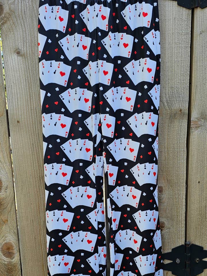 White Vegas Casino Gambling Flare Pants for wholesale on Faire8