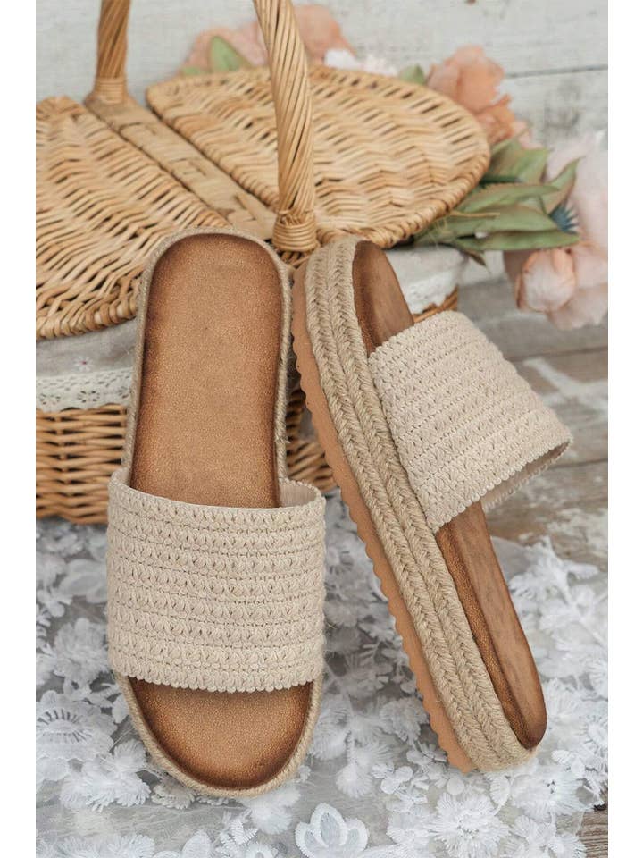 As shown Boho Woven Wedge Fashion Slippers | US6-10 for wholesale on Faire