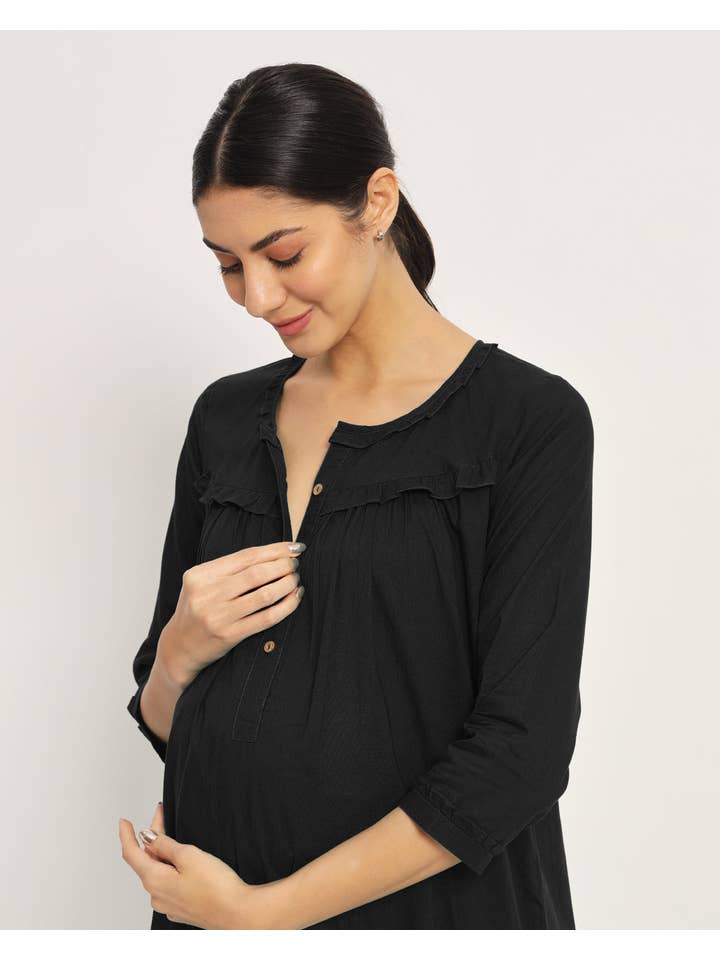 Thevasa - Wholesale Dress - Maternity - Classic Black Bella Mama Maternity & Nursing Dress5