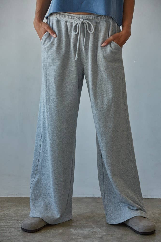 By Together - Wholesale Lounge Sweatpants/Joggers - Women's - L8515 | Knit Cotton French Terry Side Pockets Wide Leg Pants5