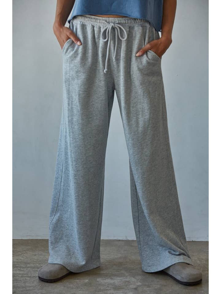By Together - Wholesale Lounge Sweatpants/Joggers - Women's - L8515 | Knit Cotton French Terry Side Pockets Wide Leg Pants5