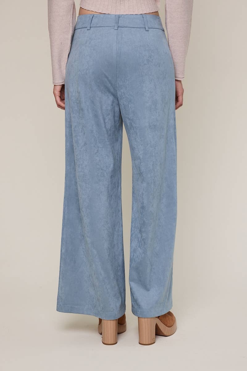 Sky to Moon - Vente Pantalon – femme - PANTALON ÉVASÉ LONG UNI EN DAIM À TAILLE MI-HAUTE2