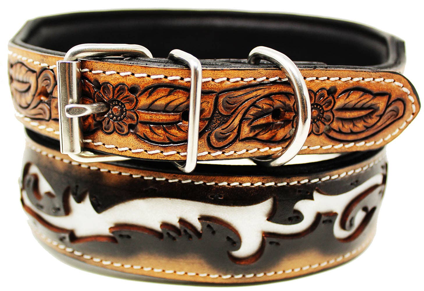 Tan Brown Fire Challenger Heavy Duty Padded Leather Dog Collar w/ Tribal Inlay 60FK06 for wholesale on Faire0
