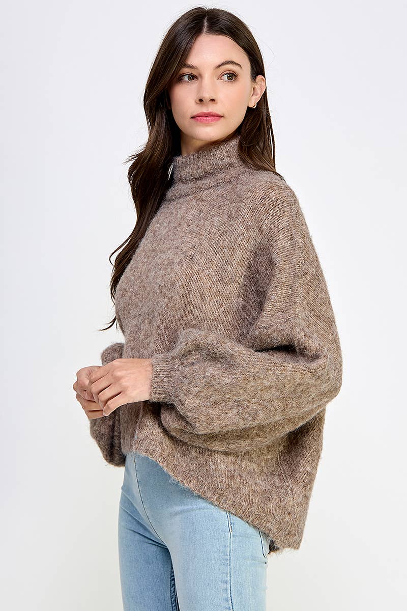 Million Colors - Wholesale Knit Sweater - Women's - Eloise Sweater Mock Neck High Low Hem Balloon Sleeves1