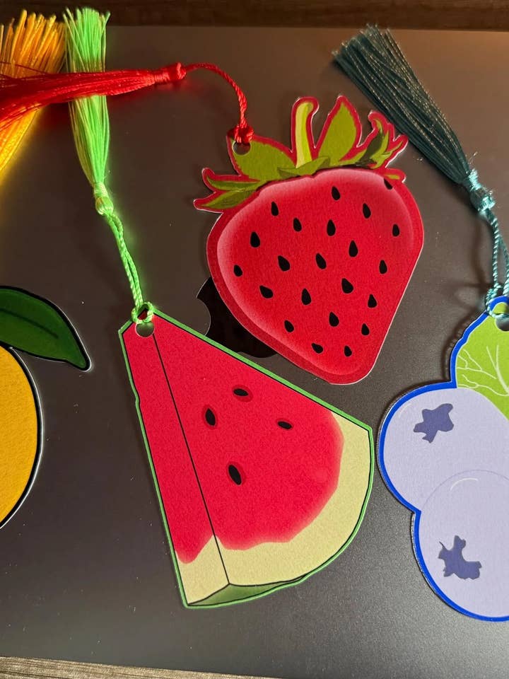 Hand Drawn Fruit Bookmark with Tassel | 4 Pack for wholesale by Press & Print Co