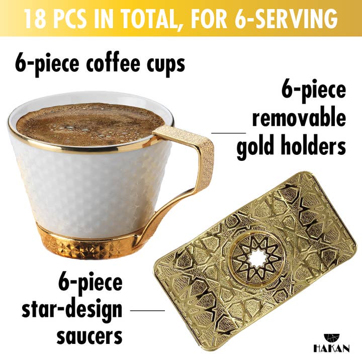 Hakan – wholesale Coffee/tea cup – Fancy Turkish Coffee Cups Set of 6 Gold, 18 Pieces, 2.7 Oz3