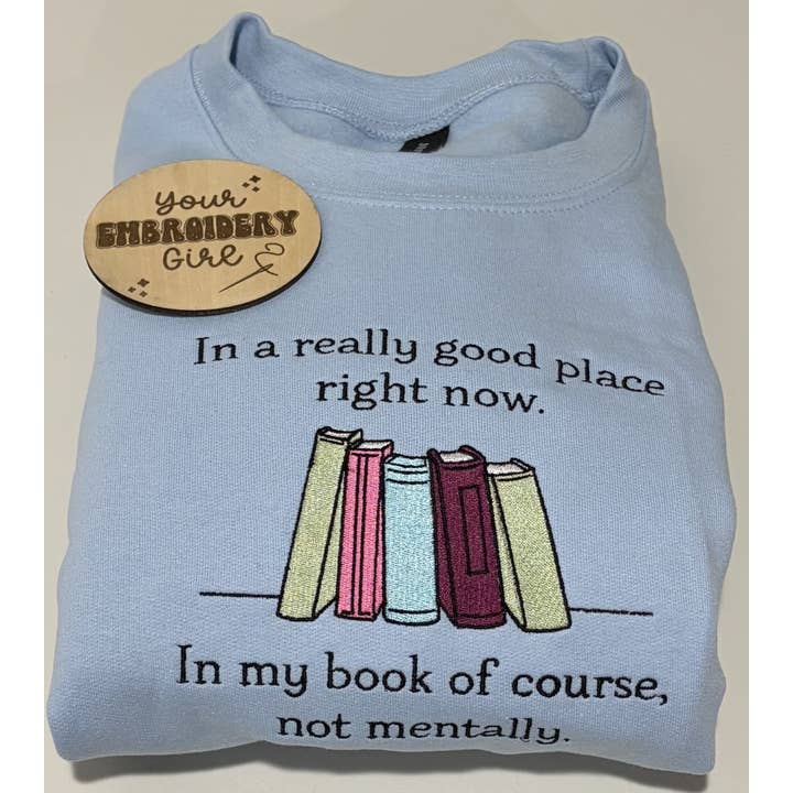 Embroidered Funny Book Reader Gildan Crewneck for wholesale by Your Embroidery Girl