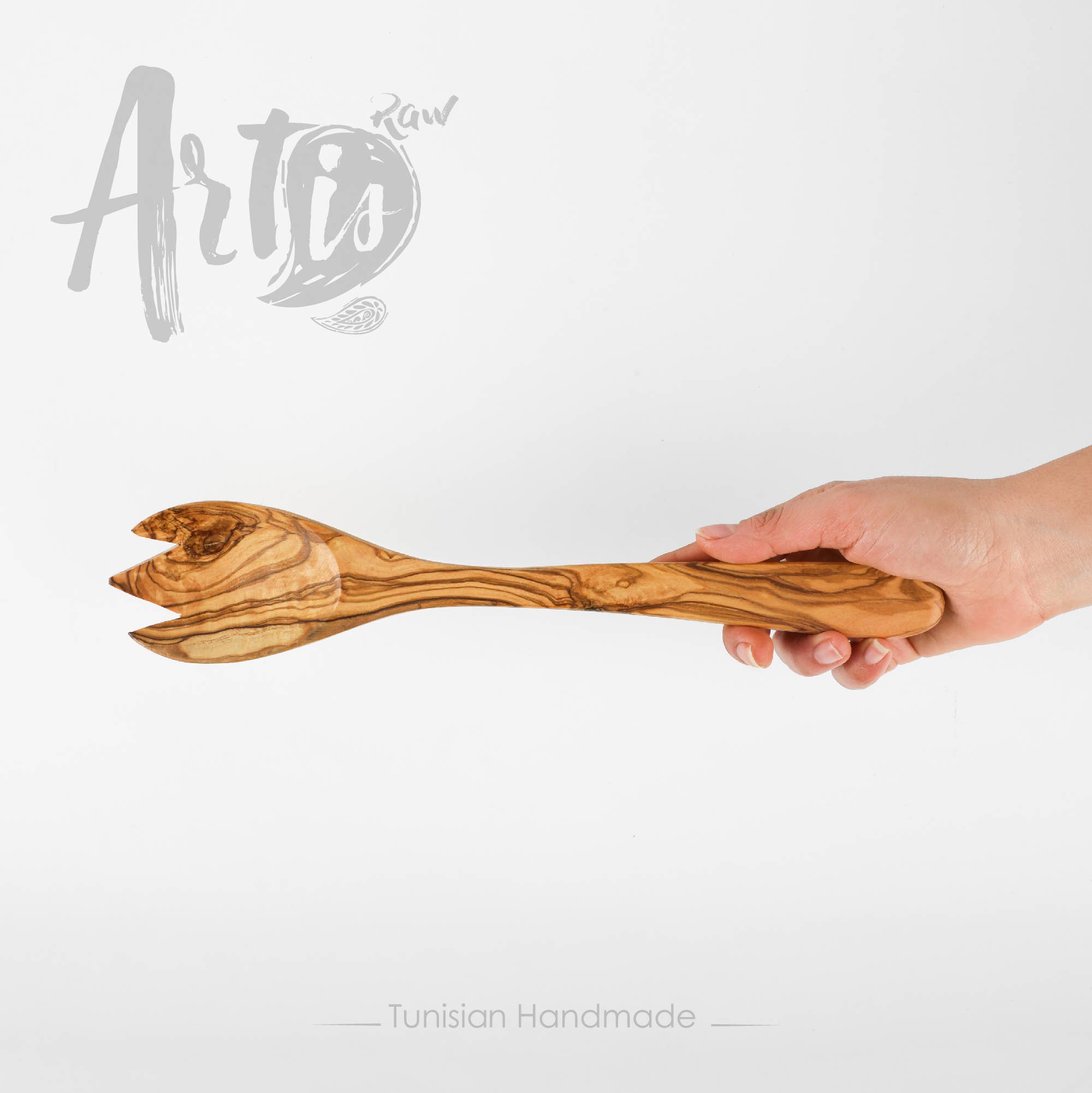 ArtisRaw Olive Wood – Engroshandel Køkkenske – Håndlavede salatbestik i oliventræ | Træske & gaffelsæt4