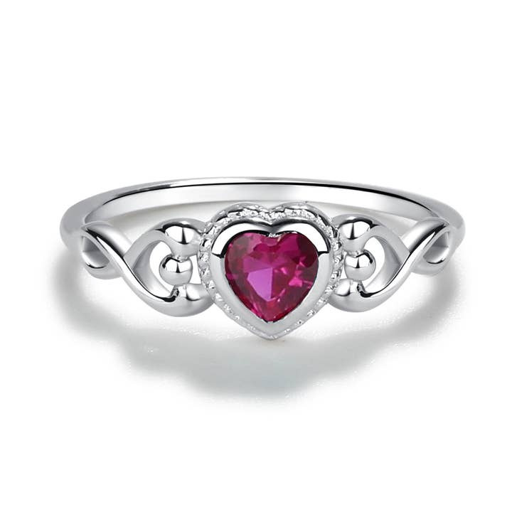 Cherished Moments - Vente Anneau/bague à empiler - Bague de naissance en forme de cœur en argent sterling pour fille, 12 pièces Set1