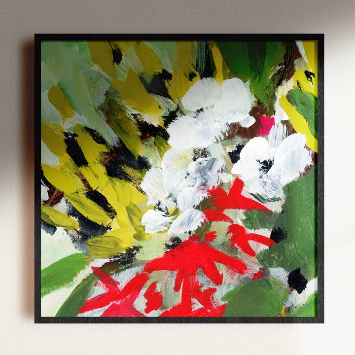 Olive and Green Floral Burst, Framed Wall Art for wholesale by Green Barn Studio