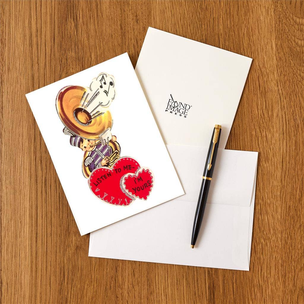 Found Image Press - Wholesale Stationery/Notecard Set - Greeting Card VL-228 Tuba Playing Valentine1