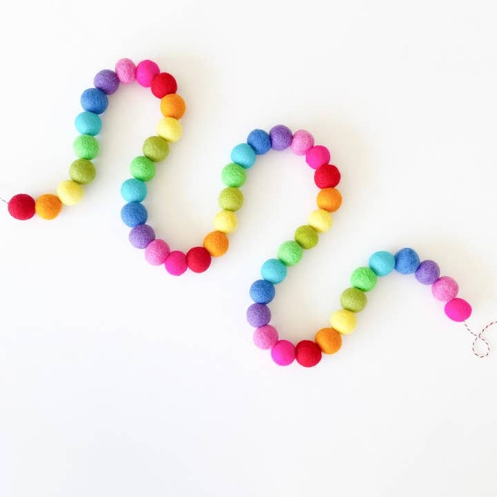 Colorful Rainbow Felt Ball Garland - 50 Felt Balls for wholesale by Glitter Party Co