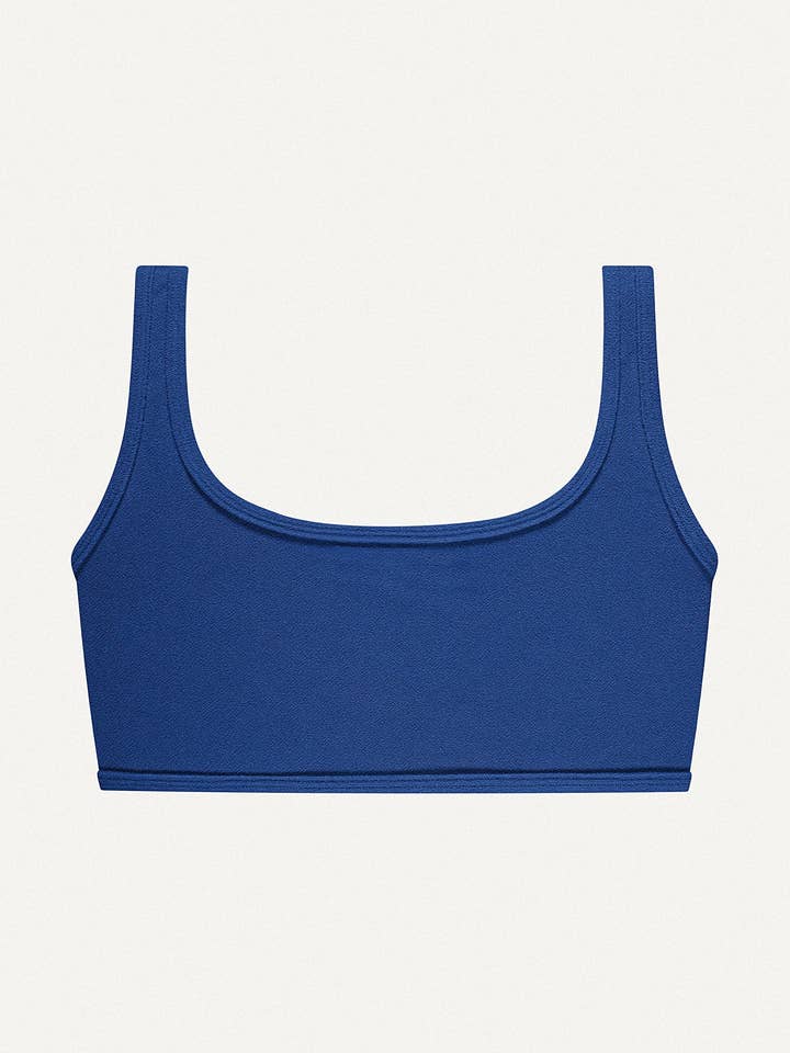 “Vento” bikini top in dark blue terry for wholesale by Oy surf