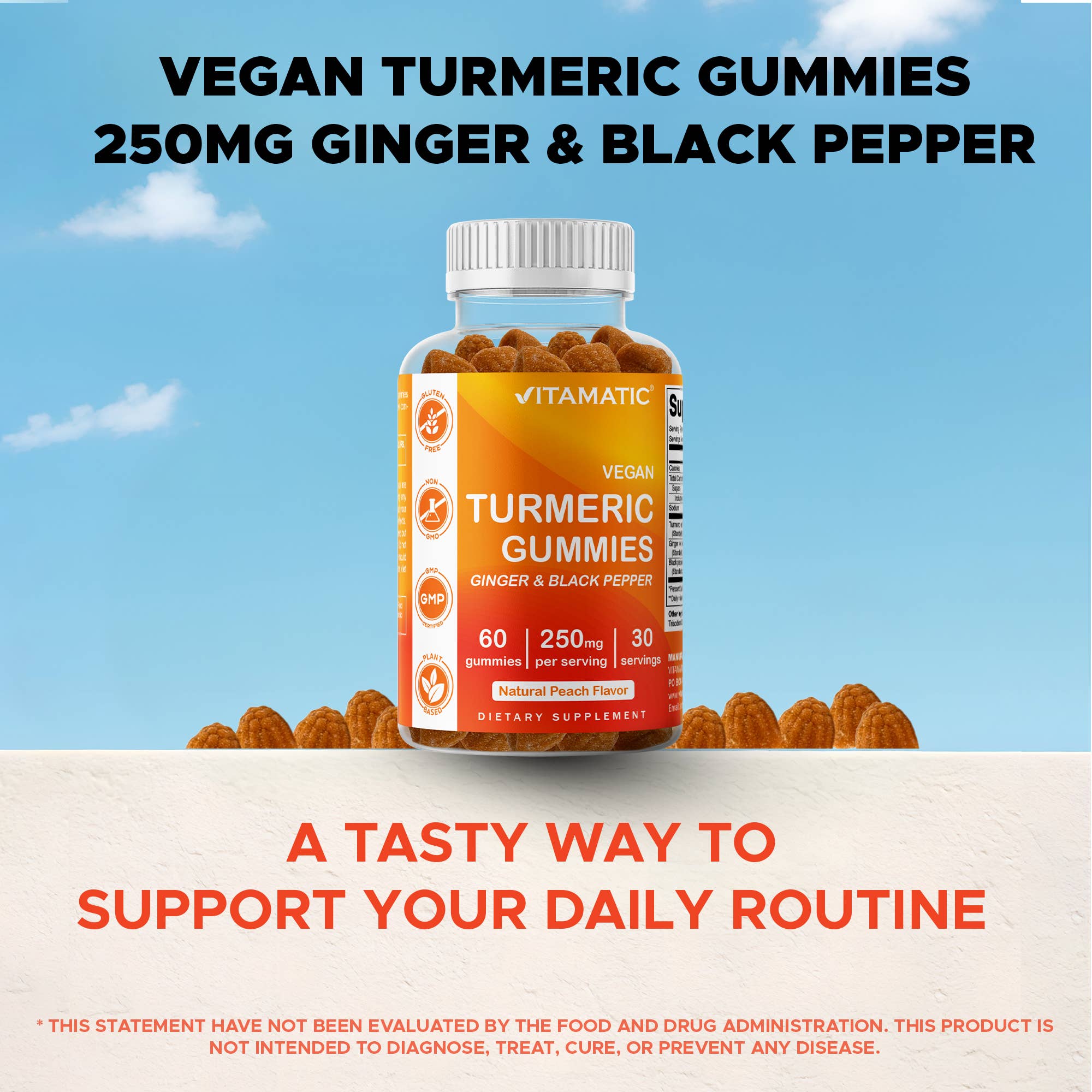 Vitamatic - Wholesale Oral Supplement/Vitamin - Vitamatic Turmeric Ginger with Black Pepper 60 Vegan Gummies6
