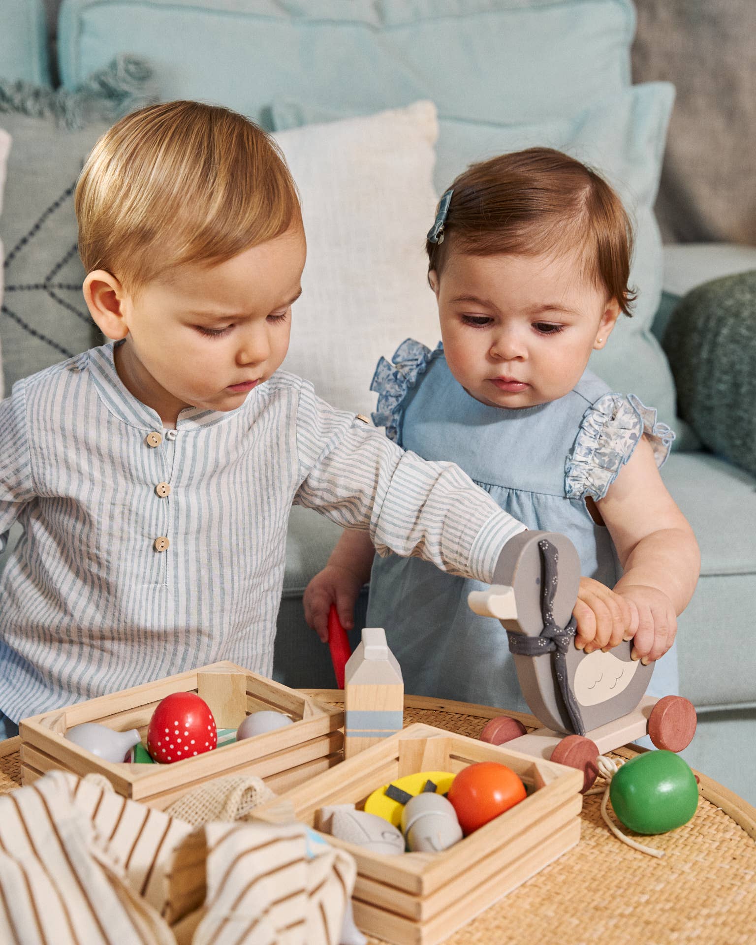 Dadati - Vendita all'ingrosso Completo top e pantaloncini - Neonati - Completo neonato maschio con camicia a righe blu e bianche e pantaloncini blu elasticizzati7