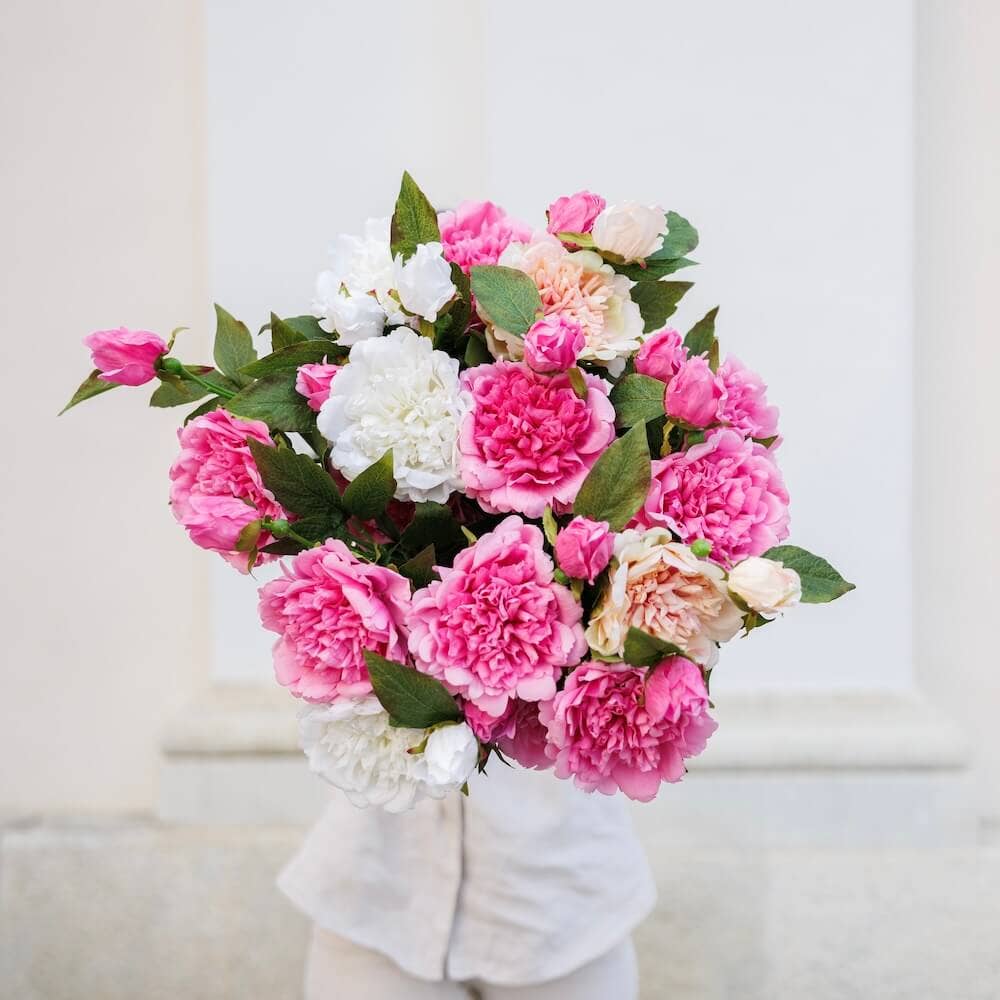 Flowrette - Venta al por mayor Flores artificiales - Peonía rosa oscuro Amaranto verde artificial - alta gama - real touch - Día de la Madre3