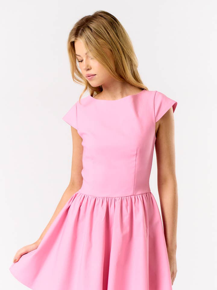 BD25823 CAP SLEEVE BACK TIE A-LINE MINI DRESS for wholesale by Blue Blush