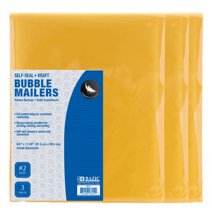 8.5" X 11.25" (#2) Self-Seal Bubble Mailers (3/Pack) for wholesale by Luna Office Supply - Everyday Essential