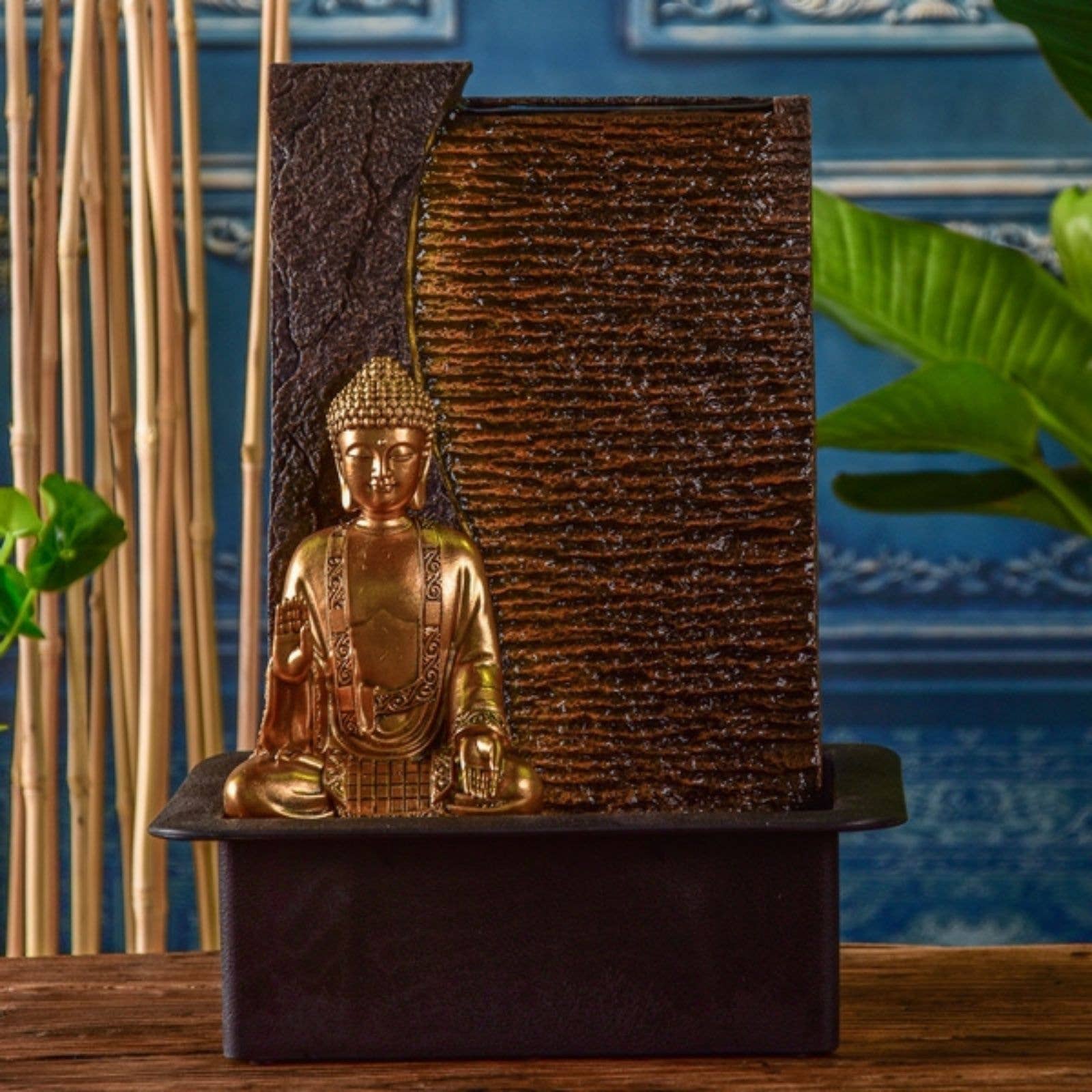 Zen'Arôme - Wholesale Decorative Tabletop Object - Jati Water Wall Fountain - Removable Buddha and LED Lighting7