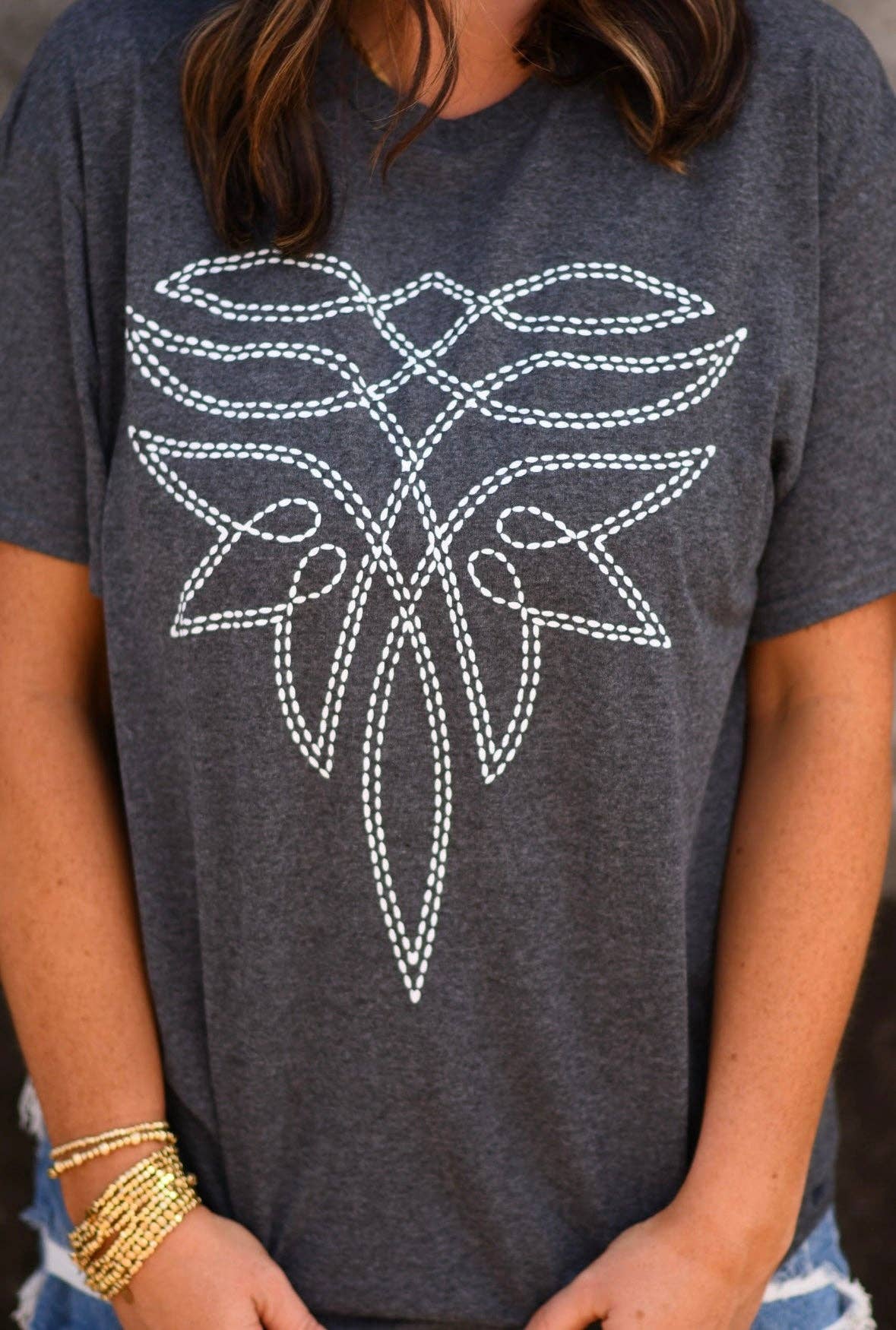 HEATHER CHARCOAL Boot Stitch Tee for wholesale on Faire3