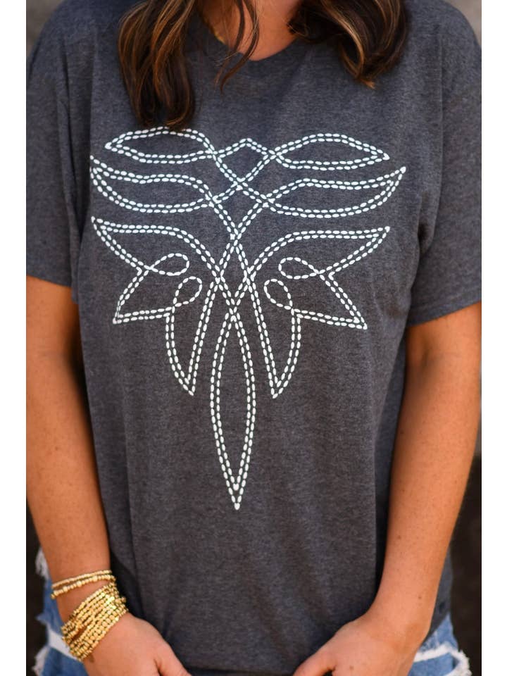 HEATHER CHARCOAL Boot Stitch Tee for wholesale on Faire3