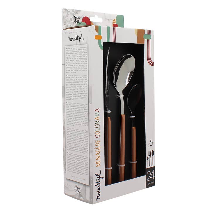Novastyl - Wholesale Assorted cutlery set - Colorama 24 piece hazelnut stainless steel cutlery set3