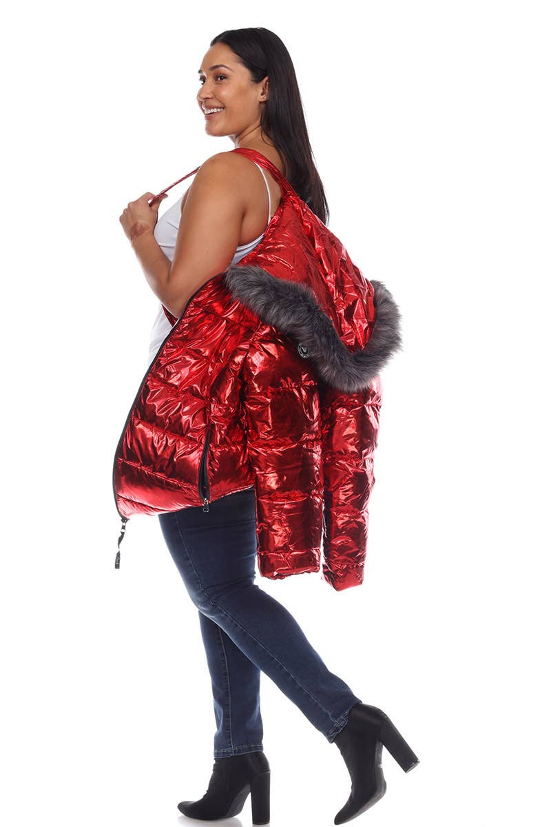 WHITE MARK - Vente Manteau – femme - Doudoune métallisée grande taille avec capuche14