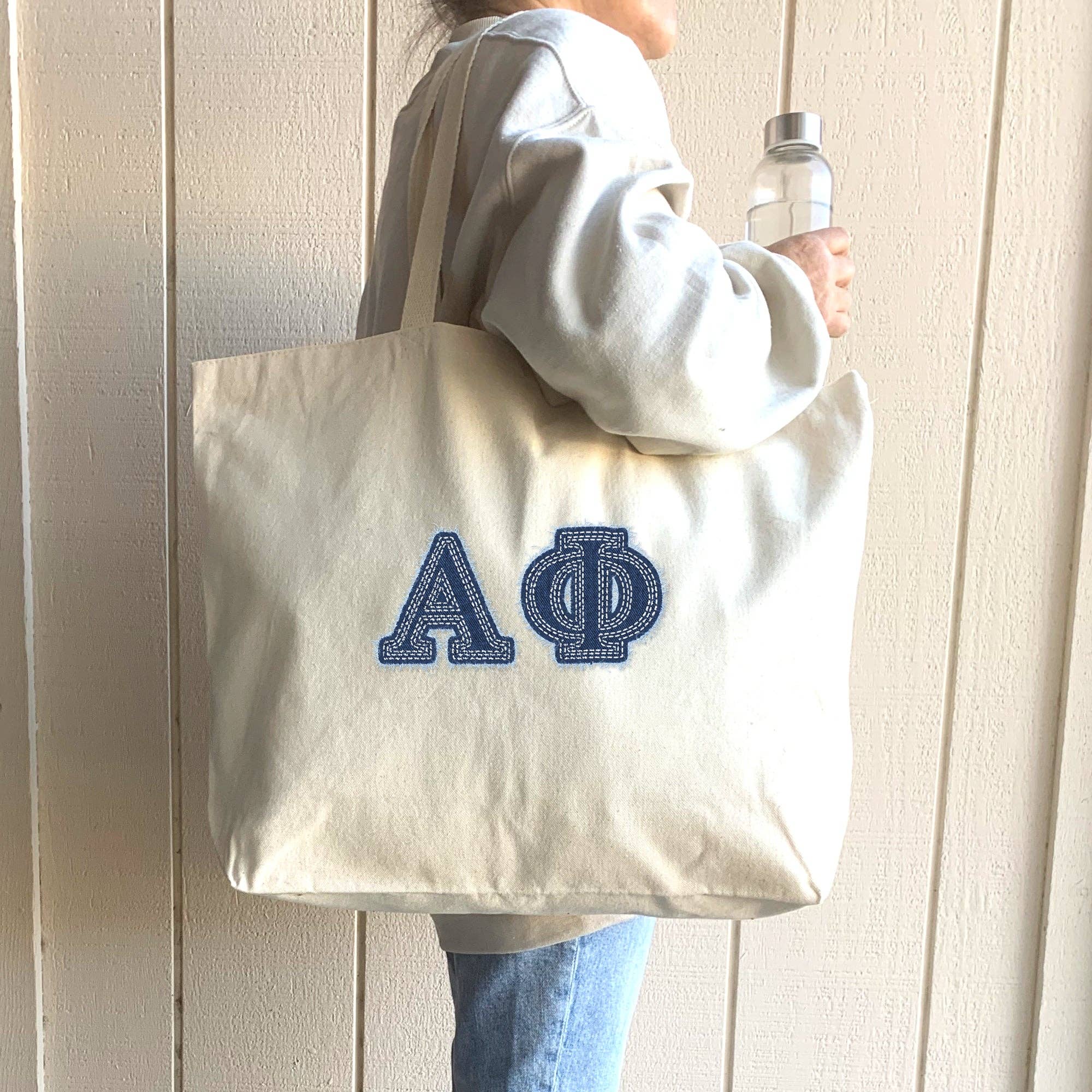 Natural Sorority Greek Letters Printed on a Canvas Tote Bag for wholesale on Faire8