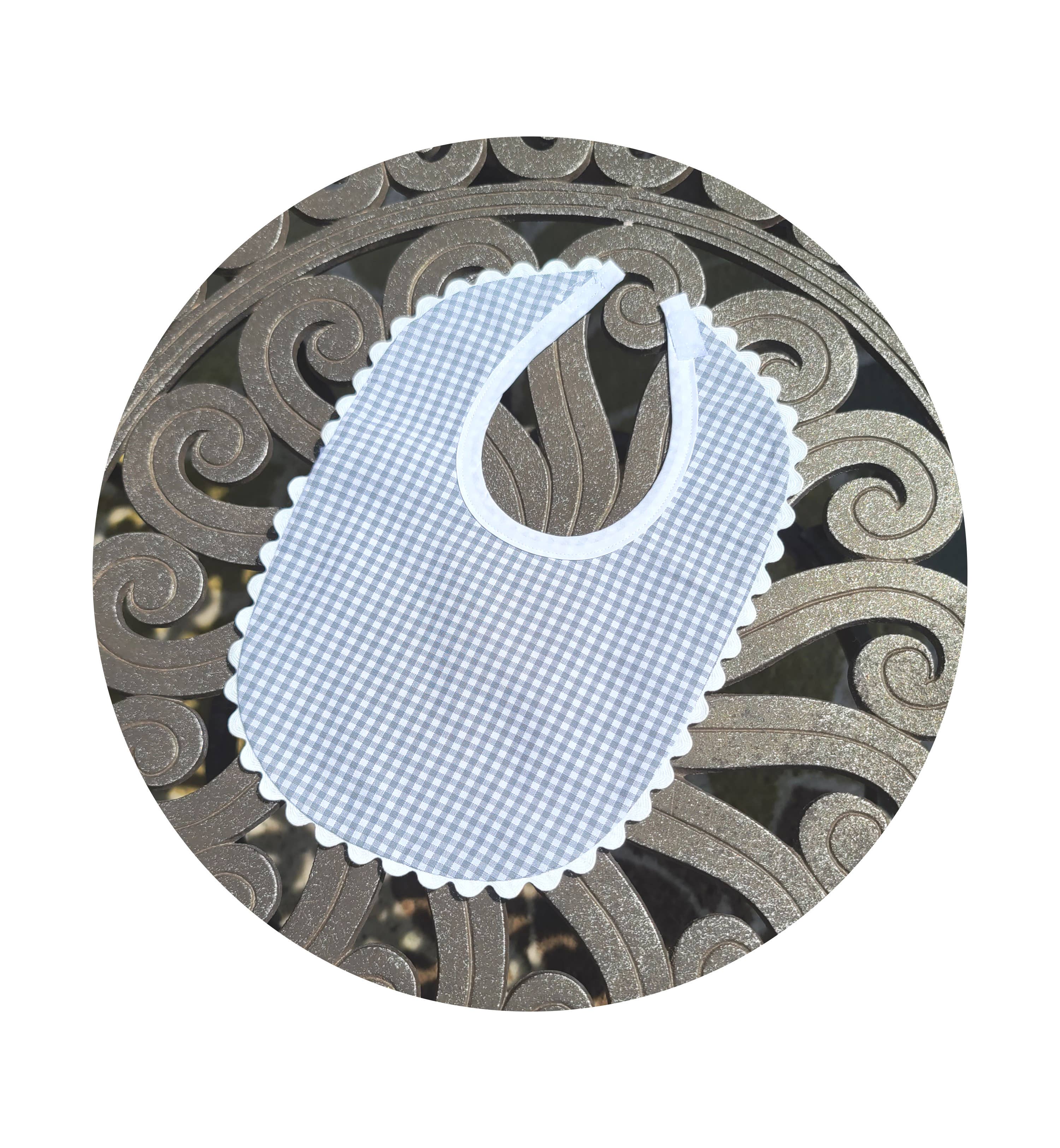 THE ROYALTY COLLECTION - Wholesale Bib - Baby - Gingham Baby Bib With Ric Rac10