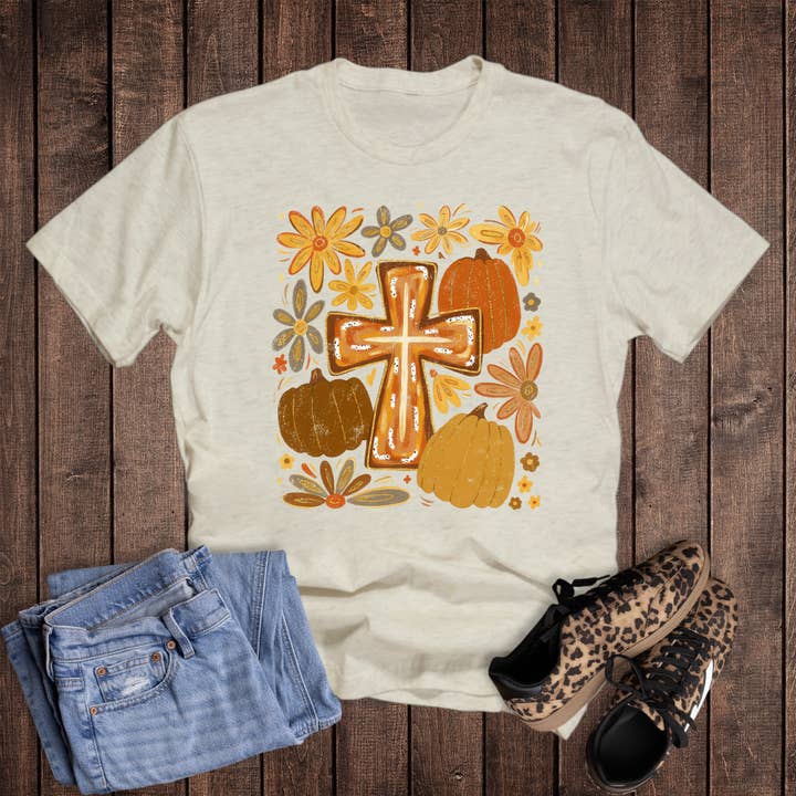 Faith Boho Fall Cross Graphic Tee for wholesale by The Way Down South