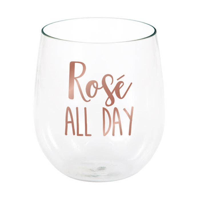 Bulk Party Decor - Wholesale Wine Glass - Rose All Day Plastic Stemless Wine Glasses, 1/Pkg