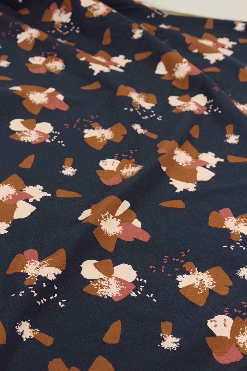Eglantine et Zoé - Wholesale Fabric - Ink Blue Anemone Cotton Jersey Fabric9