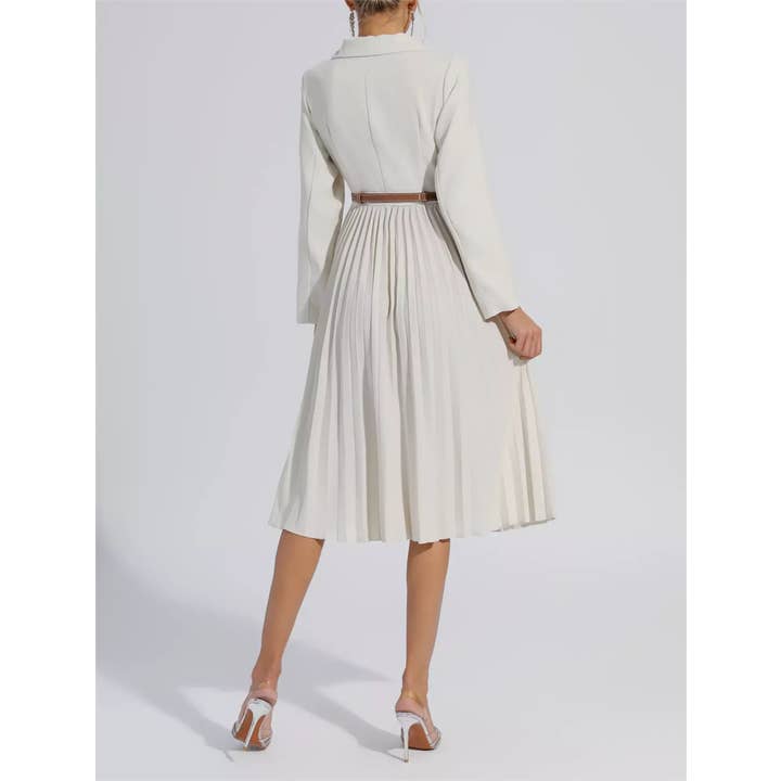 Productseeker - Wholesale Dress - Women's - DR056Y Women Blazer Pleated Dress With Genius Leatther Belt6