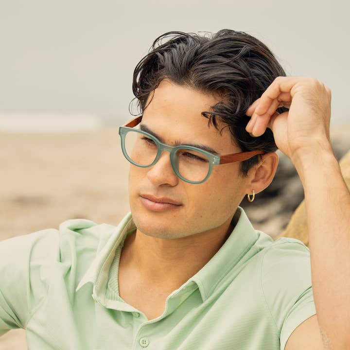 Blue Planet Eco-Eyewear - Wholesale Eyeglasses - Unisex - BP20232 - Arden- Matte Aqua / Walnut Wood /Blue Light Filter2