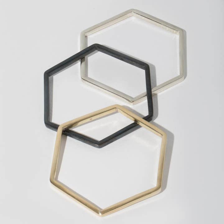 Hexagon Bangle | Brass Oxidized Brass and Silver Plated for wholesale by MULXIPLY
