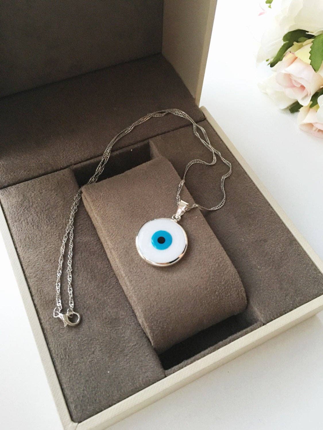 Evileyefavor – wholesale Hänge-/berlockhalsband – Vit Evil Eye Choker halsband, Choker halsband, Tiny Evil Eye halsband1