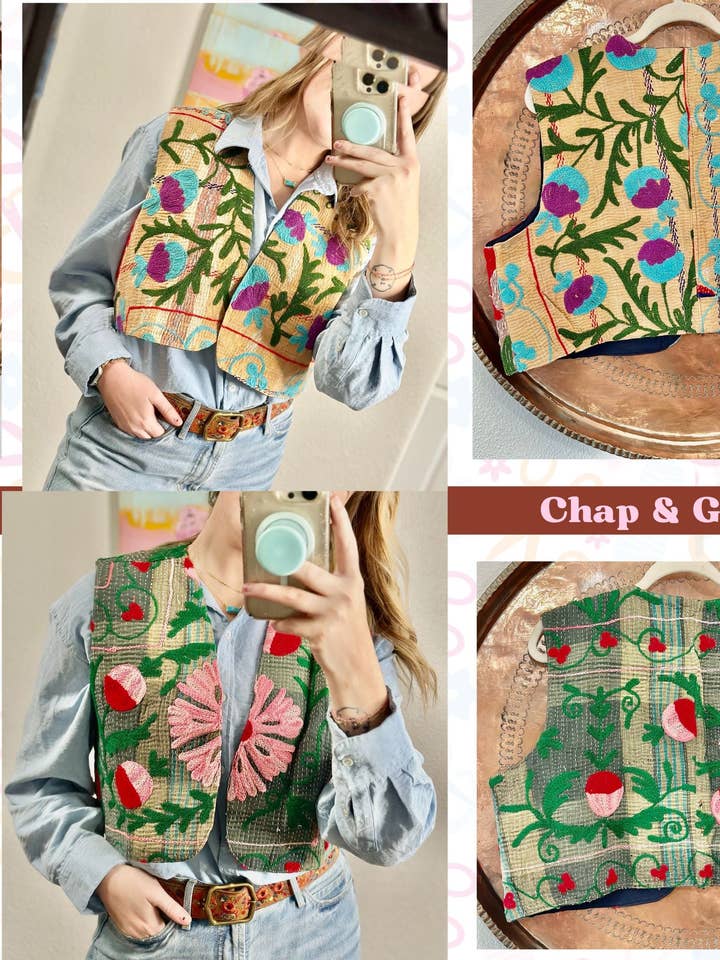 #21-22 : Happy Hour Floral Vest for wholesale by Chap and Graham Designs
