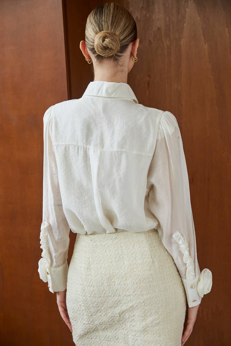 ELLI WHITE - Wholesale Button Down Shirt - Women's - Long-sleeved blouse with floral cuffs2