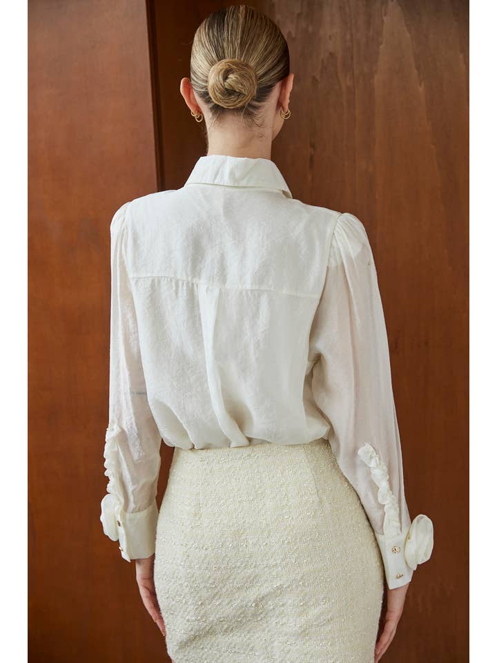 ELLI WHITE - Wholesale Button Down Shirt - Women's - Long-sleeved blouse with floral cuffs2