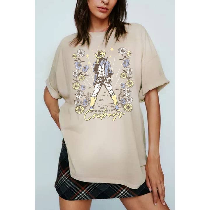 COWBOYS WITH FLOWERS OVERSIZED GRAPHIC TEE for wholesale by HRTandLUV