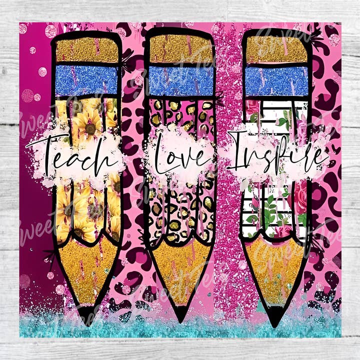 Teach Love Inspire Pencil Tumbler Sublimatieoverdracht voor wholesale door Sweet Tees