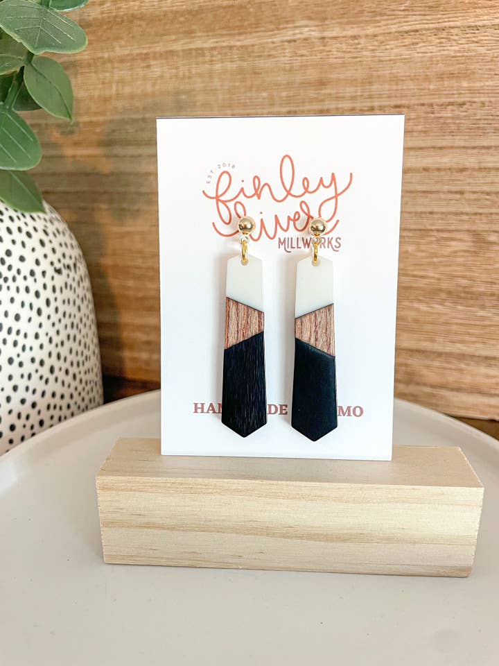 Wood Dangles | Geometric | Earrings for wholesale by Finley River | Trendy Polymer Clay Earrings | Hypoallergenic