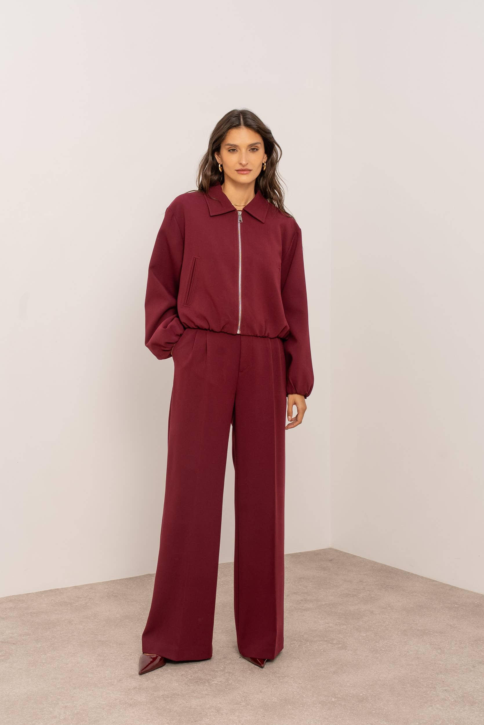 Attentif Paris - Wholesale Bomber Jacket - Women's - [Aura] Short zip-up bomber jacket with shirt collar30