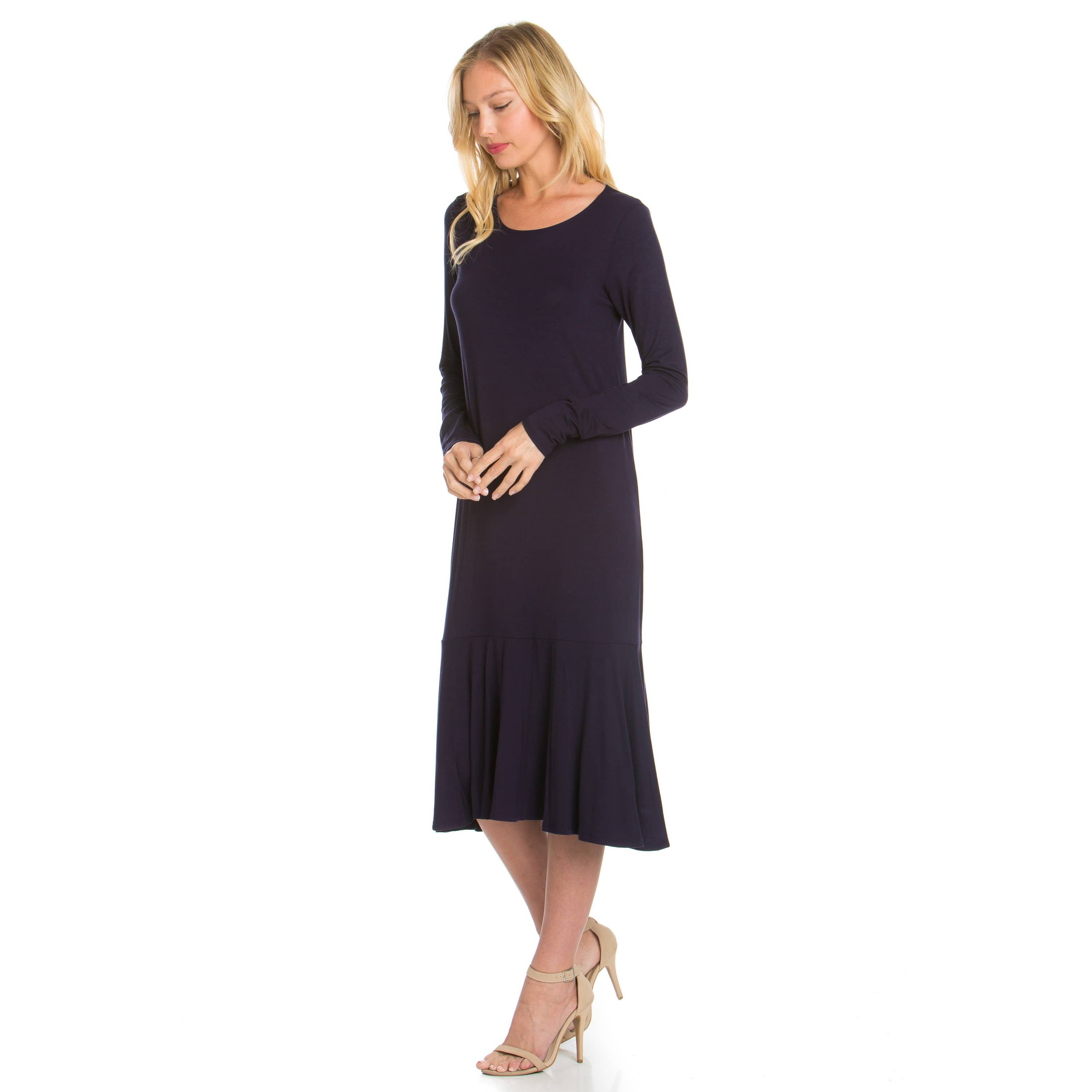 Azules Clothing - Wholesale Dress - Women's - ADM-8258RS Ruffle Hem Long Sleeve Midi Dress10