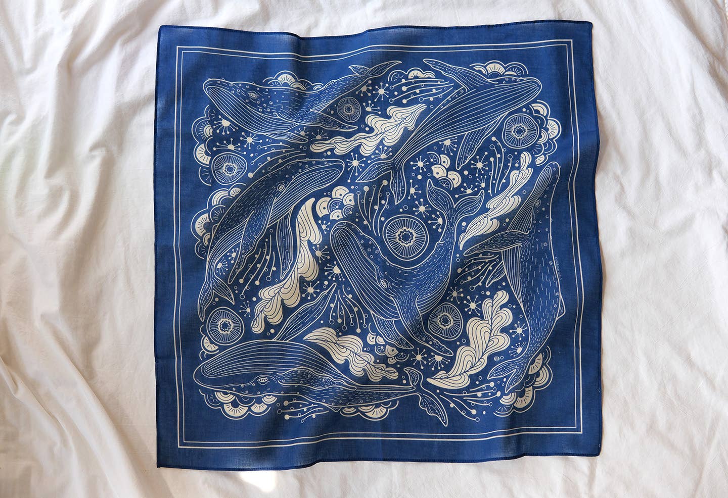 sol&mar art co. - Wholesale Bandana - Unisex - Whale, and the Ocean Bandana Scarf (Navy)2