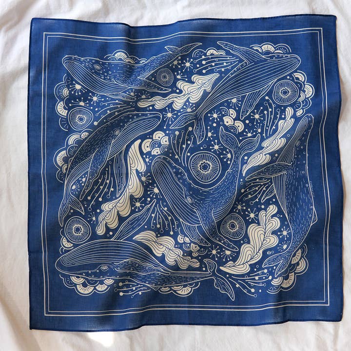sol&mar art co. - Wholesale Bandana - Unisex - Whale, and the Ocean Bandana Scarf (Navy)2